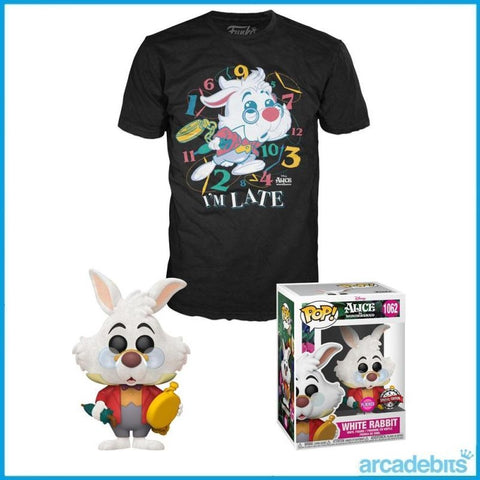 Pack Camiseta y Funko POP! Disney Alicia in Wonderland - White Rabbit (Flocked & Special Edition) - 1062